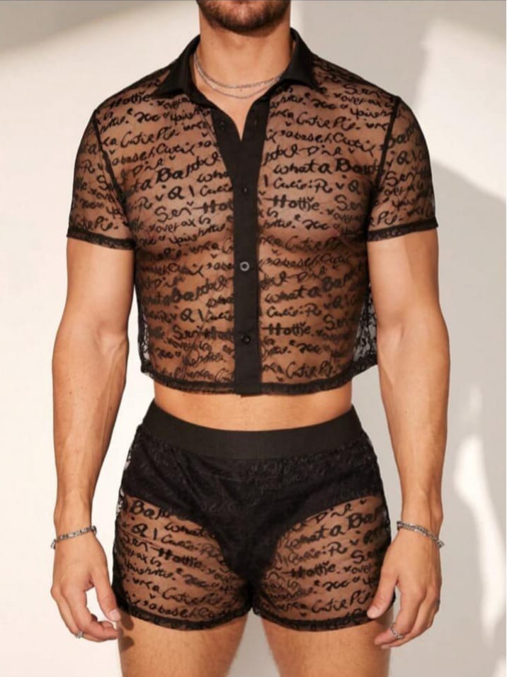 Men's Jacquard Mesh Shirt & Short Set
